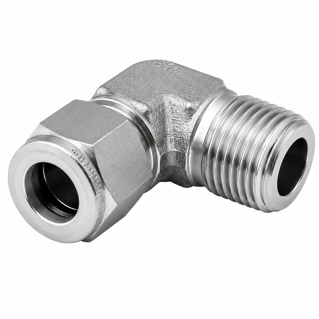 Codo Macho Acero Inox OD Tubo x NPT Macho SS316