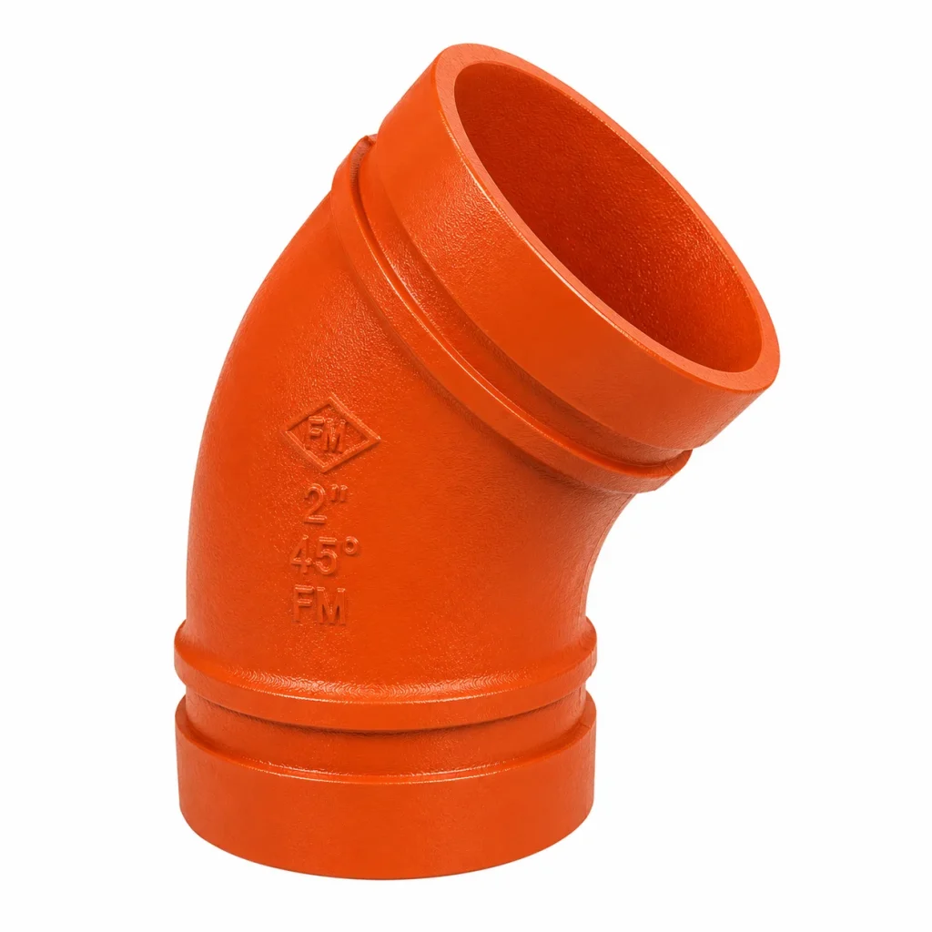 CODO (ELBOW) RANURADO X 45 FIERRO DUCTIL ASTM A536 CERTIFICACION UL-FM MOD. 90