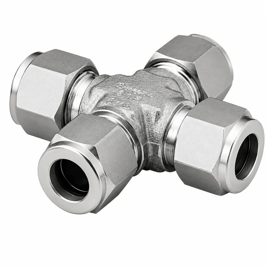Conector Cruz de Acero Inox OD Tubo SS316