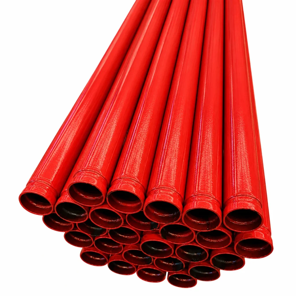 TUBO ACERO CON COSTURA ASTM A53 GRADO B SCH-40 EXTREMOS PLANOS (PARA ROSCAR O RANURAR) UL-FM DE 5.80 M COLOR ROJO