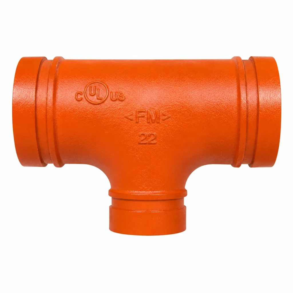 TEE REDUCTORA (REDUCING TEE) RANURADA FIERRO DUCTIL ASTM A536 CERTICACION UL-FM MOD.130R