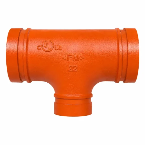 TEE REDUCTORA (REDUCING TEE) RANURADA FIERRO DUCTIL ASTM A536 CERTICACION UL-FM MOD.130R