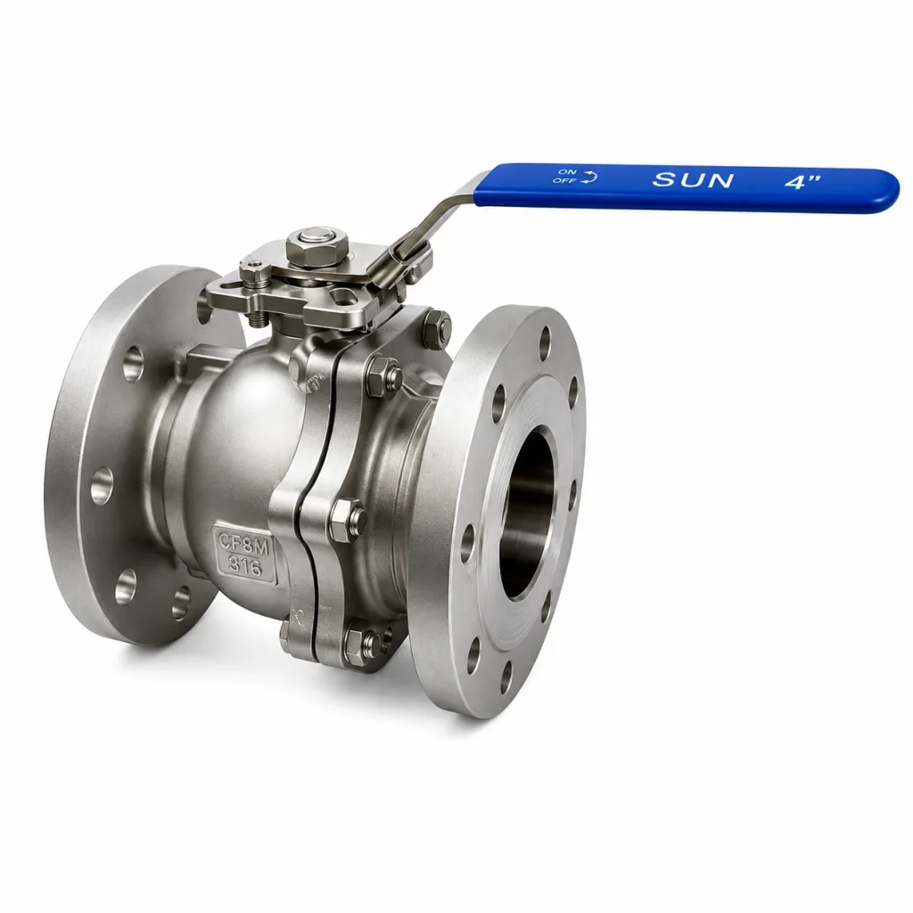 VÁLVULA ESFÉRICA BRIDADA INOXIDABLE 316 (CF8M) CLASE 150 BRIDADA ANSI B16.5 RF PASO TOTAL MONTAJE ACTUADOR ISO 5211 TIPO INDUSTRIAL SUN