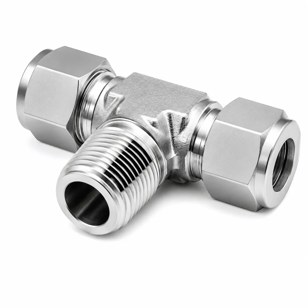 Tee Macho Lateral Acero Inox OD Tubo x OD Tubo x NPT Macho SS316